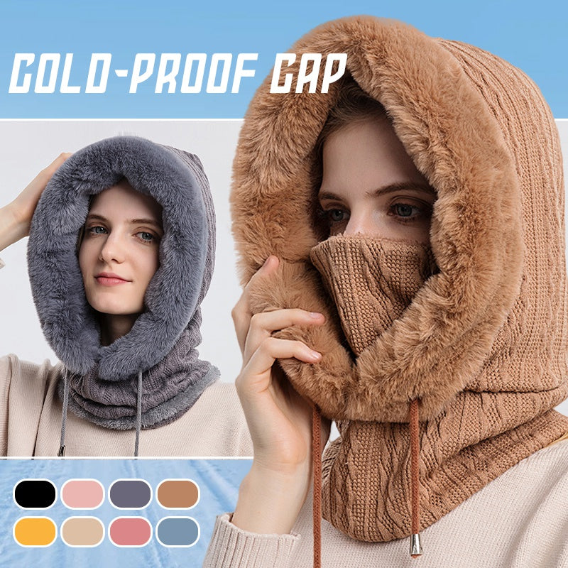 Women's hooded knit winter hat with scarf
