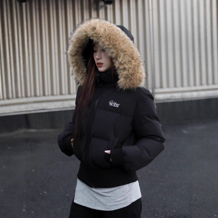 Women's padded winter coat with faux fur collar