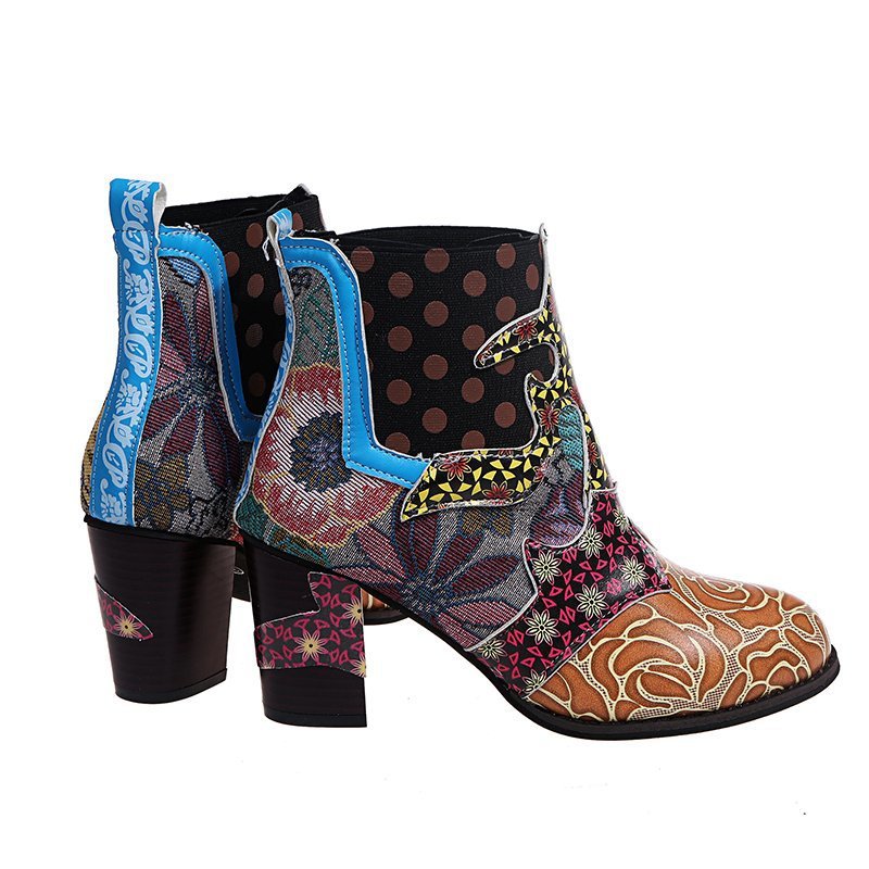 Women's chunky heel ankle boots with side zipper