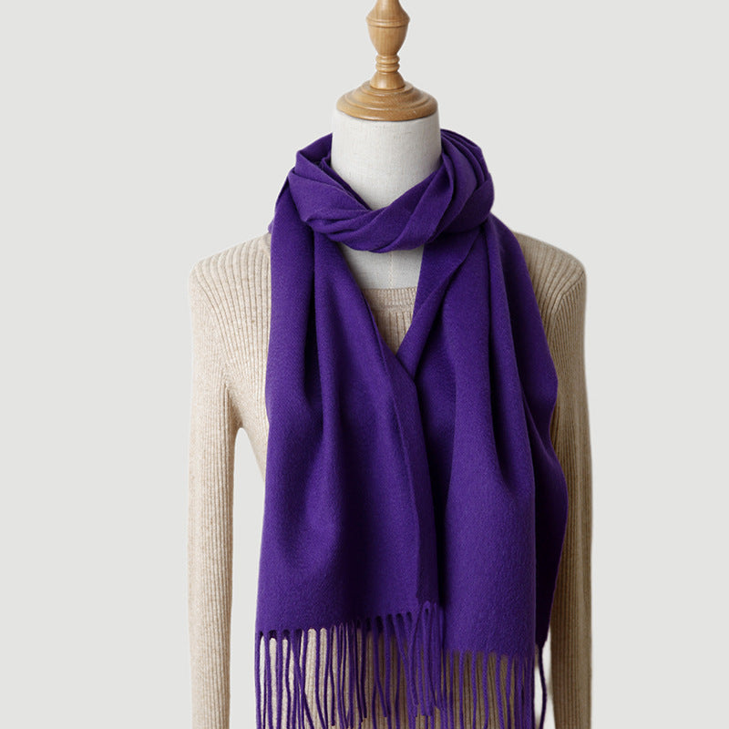 Women's solid color cashmere tassel scarf with long fringe