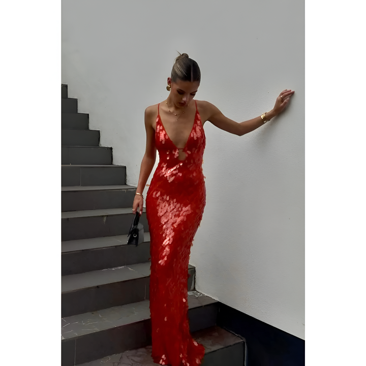 Kiana | Women's V-Neck Sequin Maxi Dress
