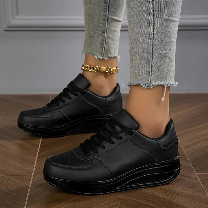 White wedge platform sneakers with laces for women
