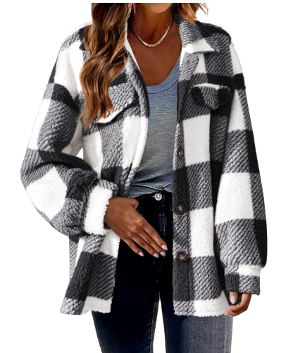 Women's loose fit button fleece jacket