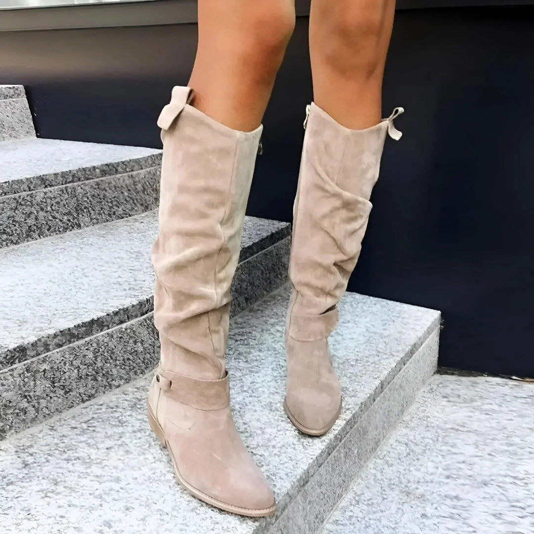 Dilys | Women's Pointed-Toe Block-Heel Knee-High Zip-Up Boots
