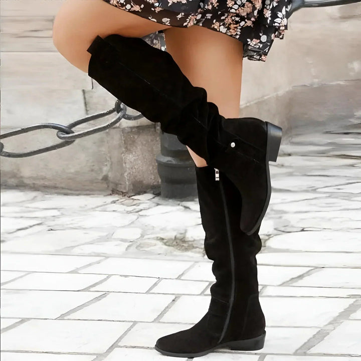Dilys | Women's Pointed-Toe Block-Heel Knee-High Zip-Up Boots