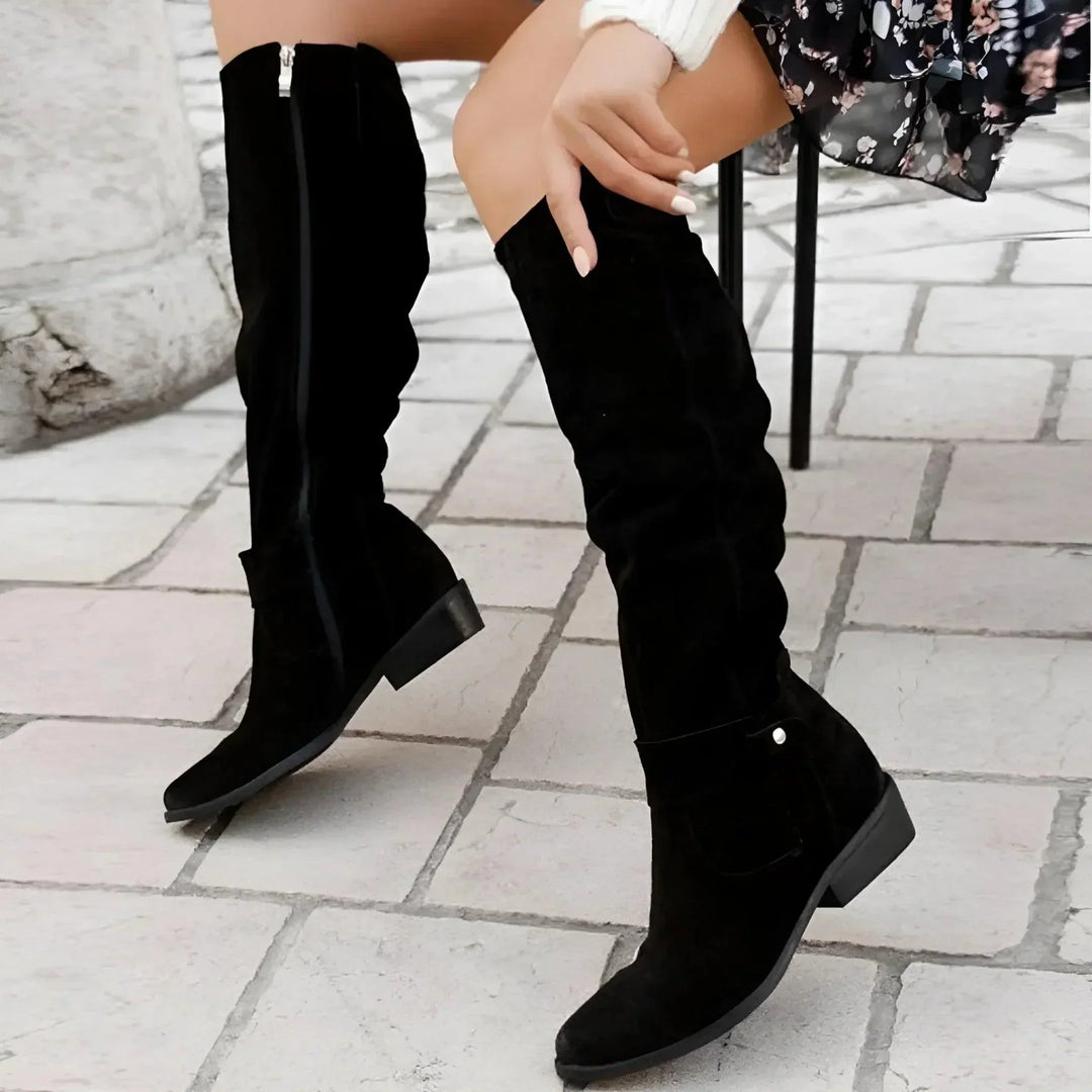 Dilys | Women's Pointed-Toe Block-Heel Knee-High Zip-Up Boots