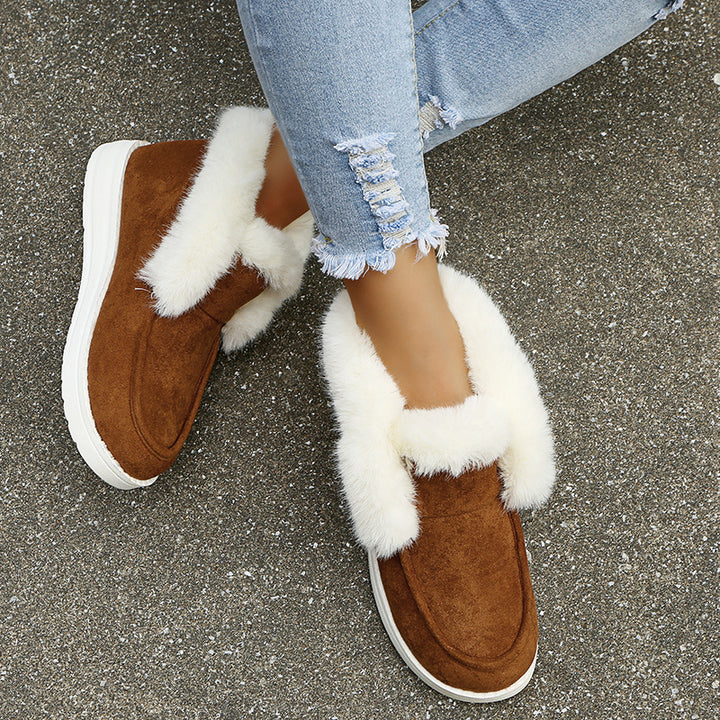 Women's black plush-lined winter ankle boots