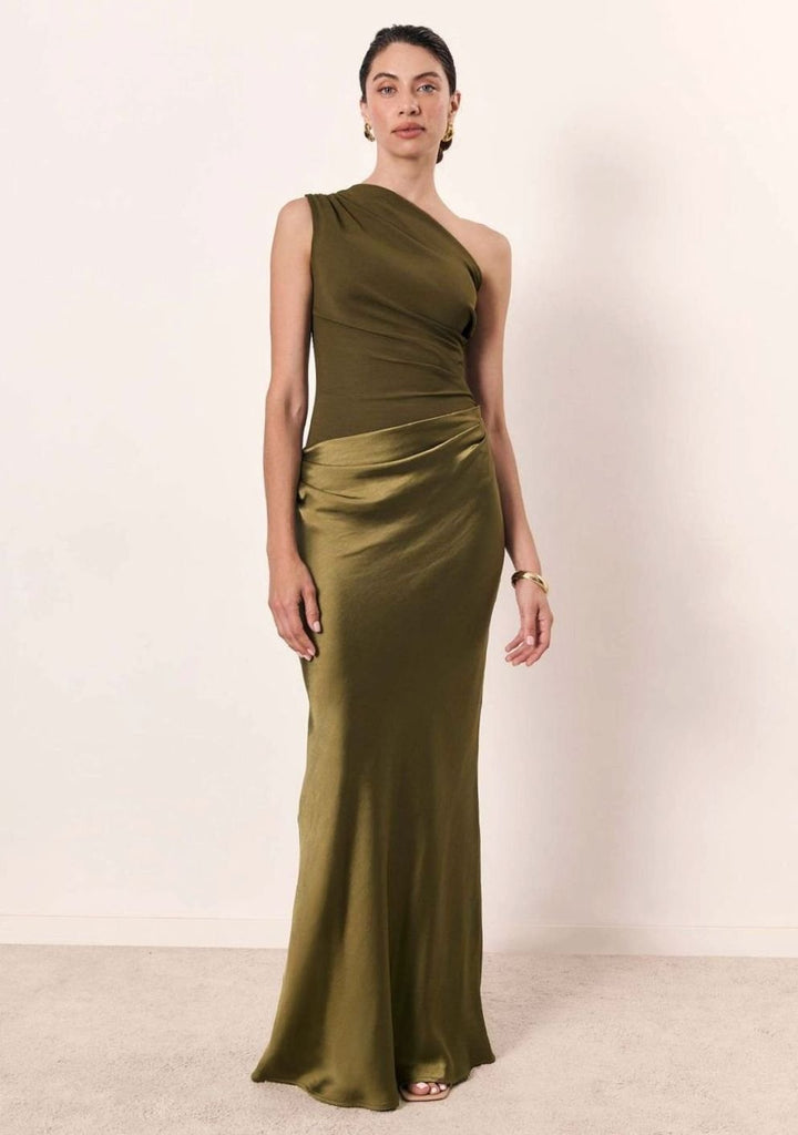 Pandora | Women's Satin Bodycon One-Shoulder Maxi Dress