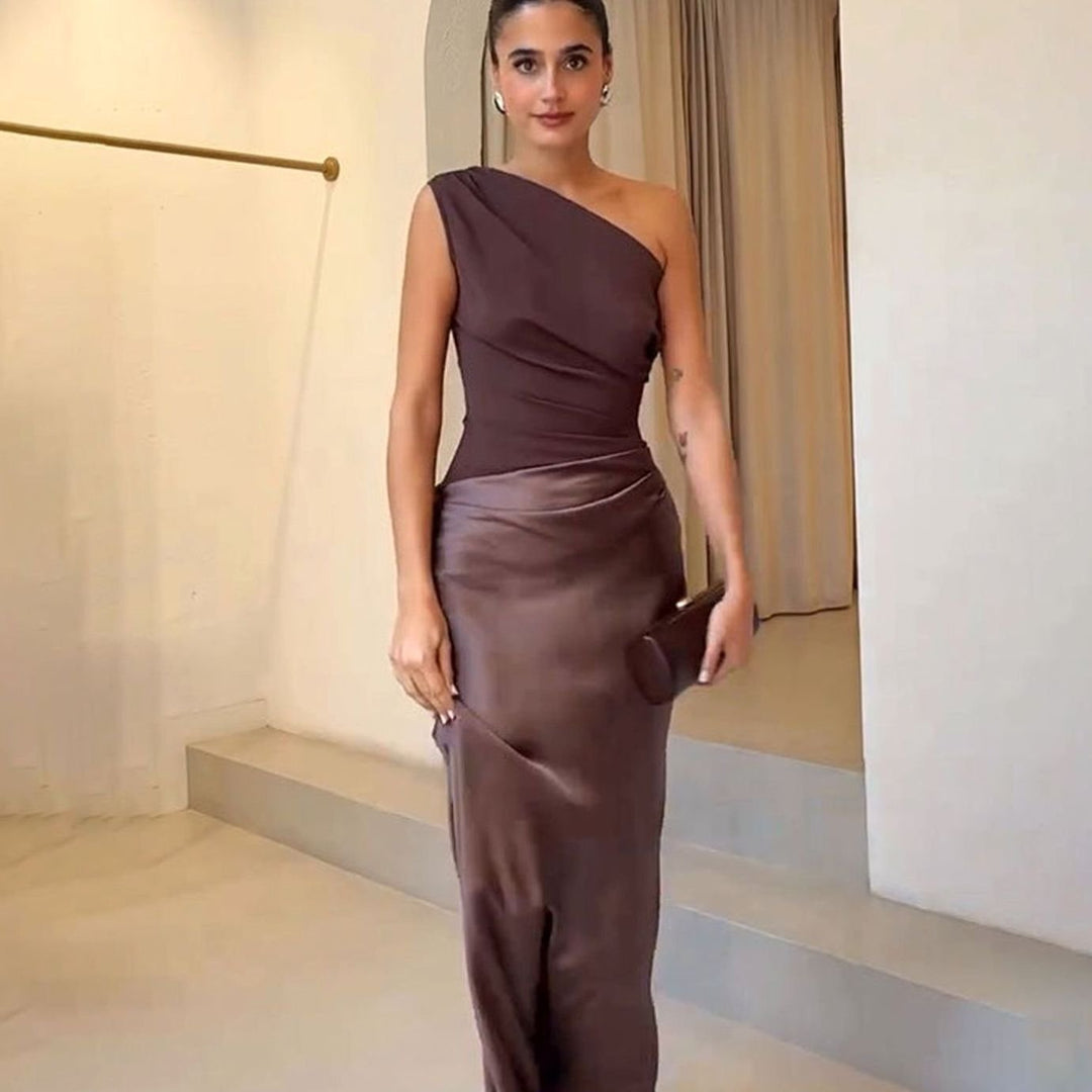 Pandora | Women's Satin Bodycon One-Shoulder Maxi Dress