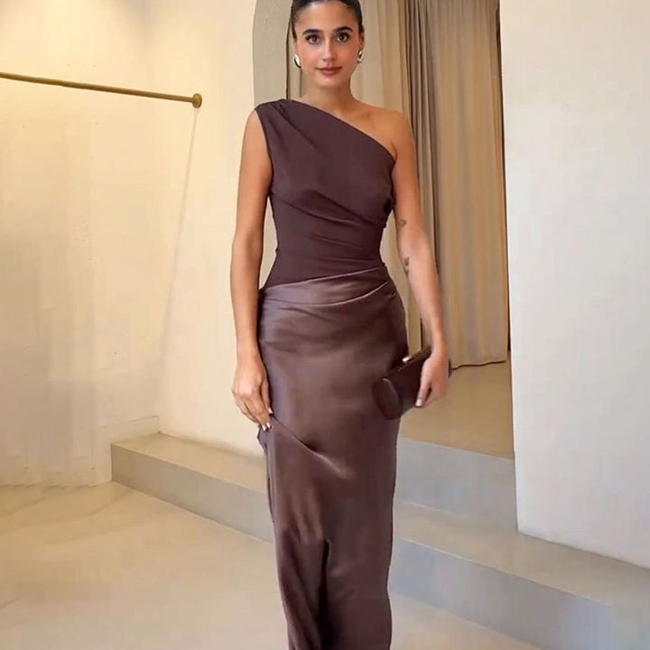 Pandora | Women's Satin Bodycon One-Shoulder Maxi Dress