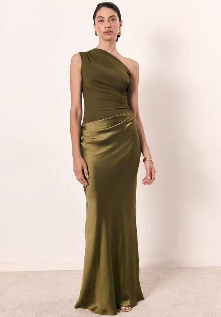 Pandora | Women's Satin Bodycon One-Shoulder Maxi Dress