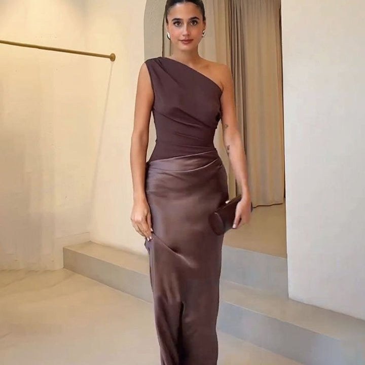 Pandora | Women's Satin Bodycon One-Shoulder Maxi Dress