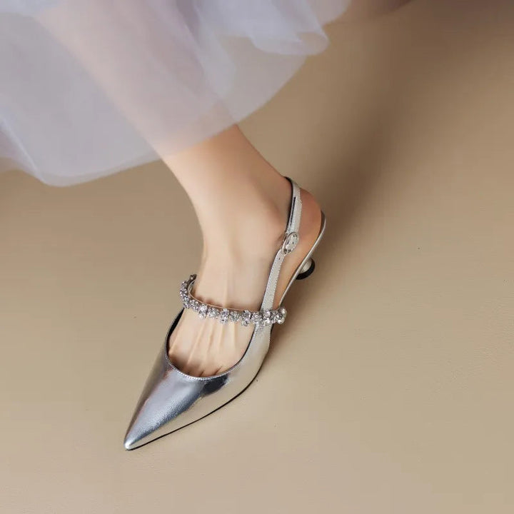 Gervaise | Women's Rhinestone Pointed-Toe Kitten-Heel Slingback Pumps