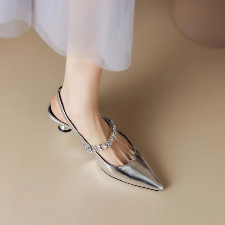 Gervaise | Women's Rhinestone Pointed-Toe Kitten-Heel Slingback Pumps