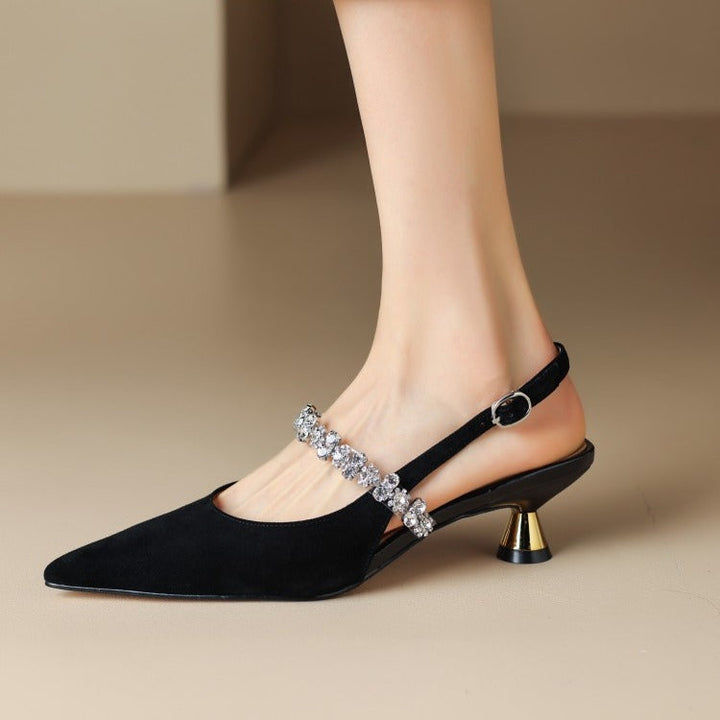 Gervaise | Women's Rhinestone Pointed-Toe Kitten-Heel Slingback Pumps