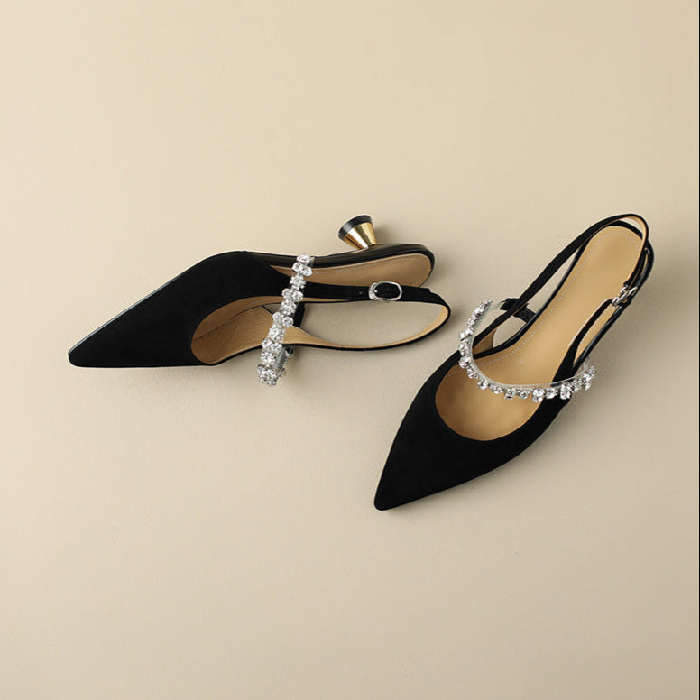 Gervaise | Women's Rhinestone Pointed-Toe Kitten-Heel Slingback Pumps