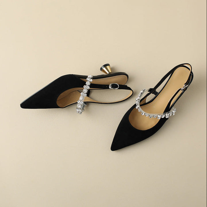 Gervaise | Women's Rhinestone Pointed-Toe Kitten-Heel Slingback Pumps