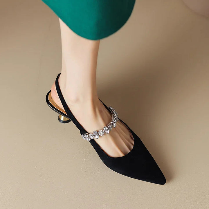 Gervaise | Women's Rhinestone Pointed-Toe Kitten-Heel Slingback Pumps