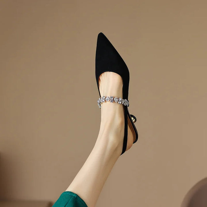 Gervaise | Women's Rhinestone Pointed-Toe Kitten-Heel Slingback Pumps