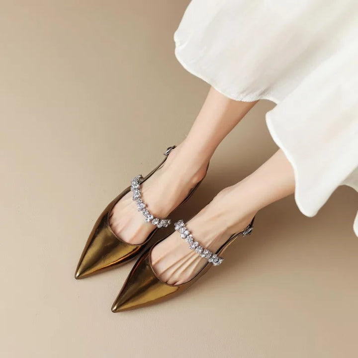 Gervaise | Women's Rhinestone Pointed-Toe Kitten-Heel Slingback Pumps