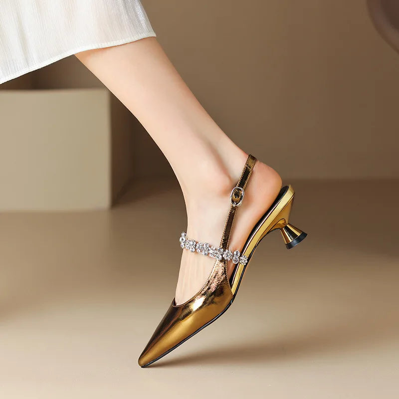 Gervaise | Women's Rhinestone Pointed-Toe Kitten-Heel Slingback Pumps