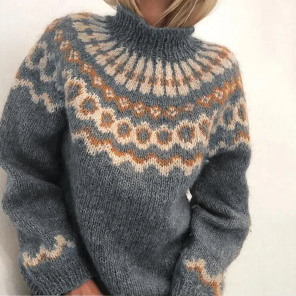 Pomeline | Women's Fair-Isle Turtleneck Long-Sleeve Relaxed Sweater