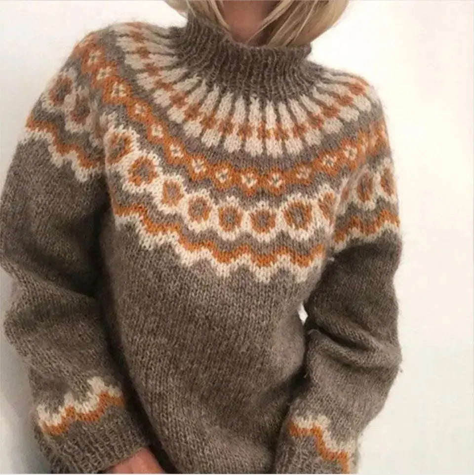 Pomeline | Women's Fair-Isle Turtleneck Long-Sleeve Relaxed Sweater
