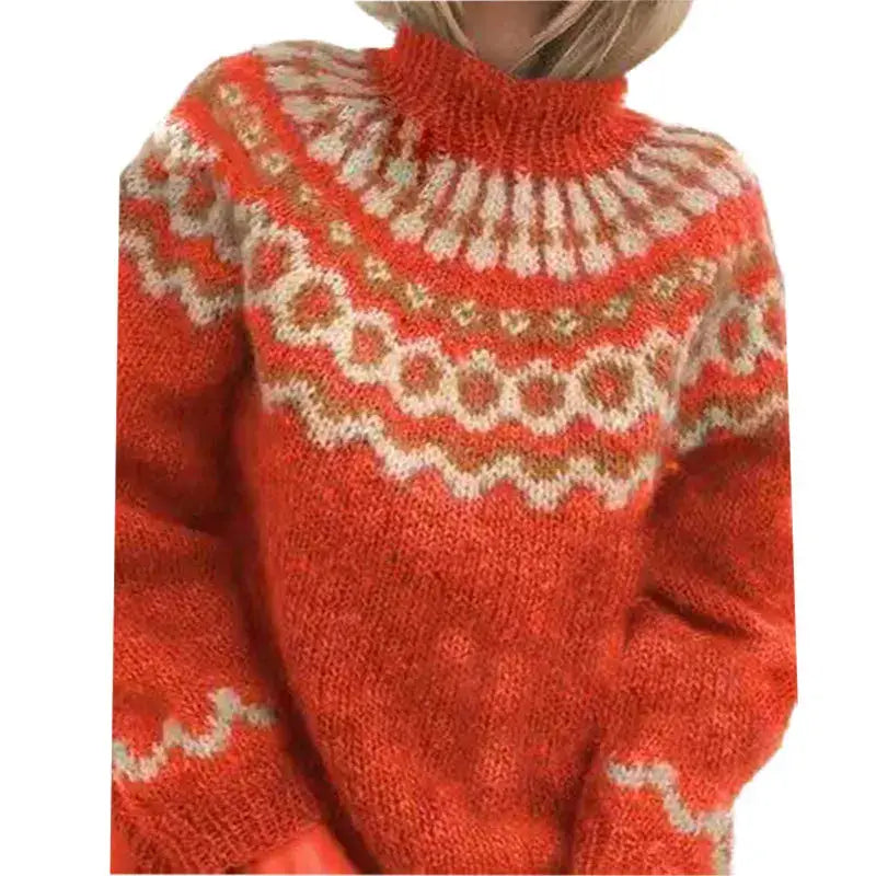 Pomeline | Women's Fair-Isle Turtleneck Long-Sleeve Relaxed Sweater