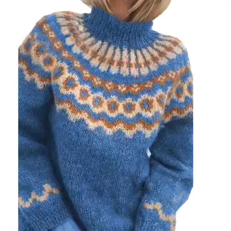 Pomeline | Women's Fair-Isle Turtleneck Long-Sleeve Relaxed Sweater