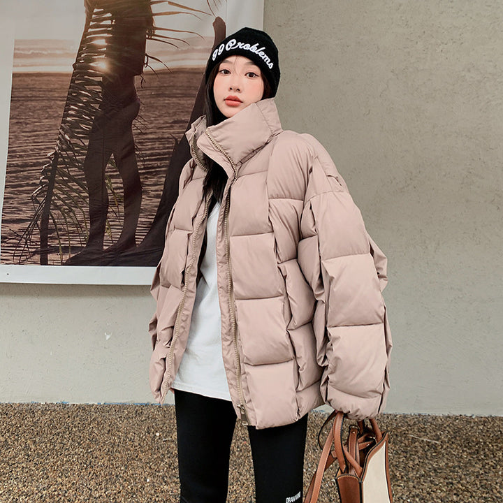 Women's padded winter jacket with pile collar and zip front