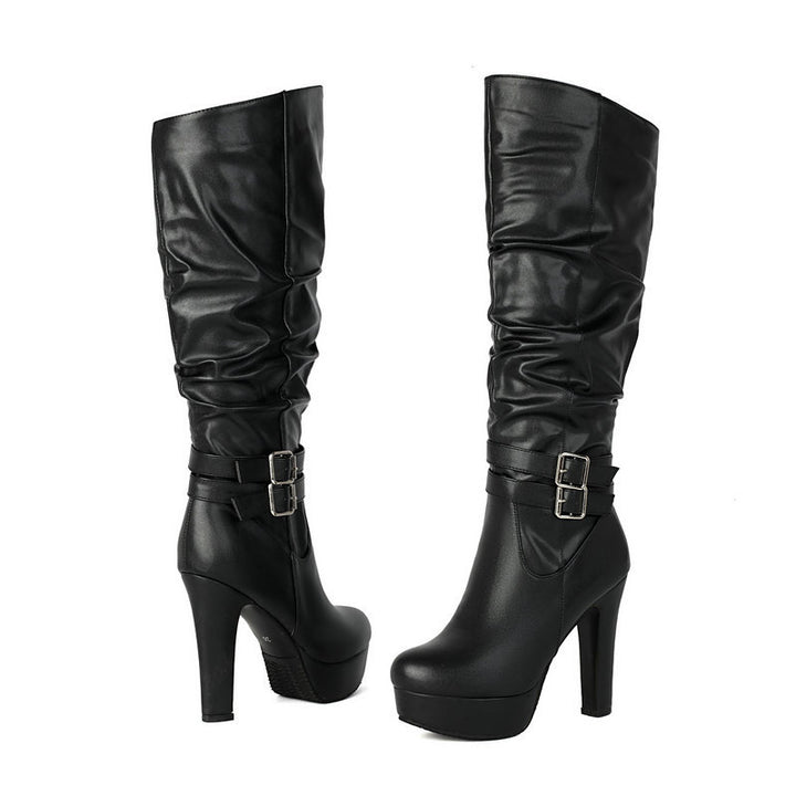 Black chunky heel over-the-knee boots for women