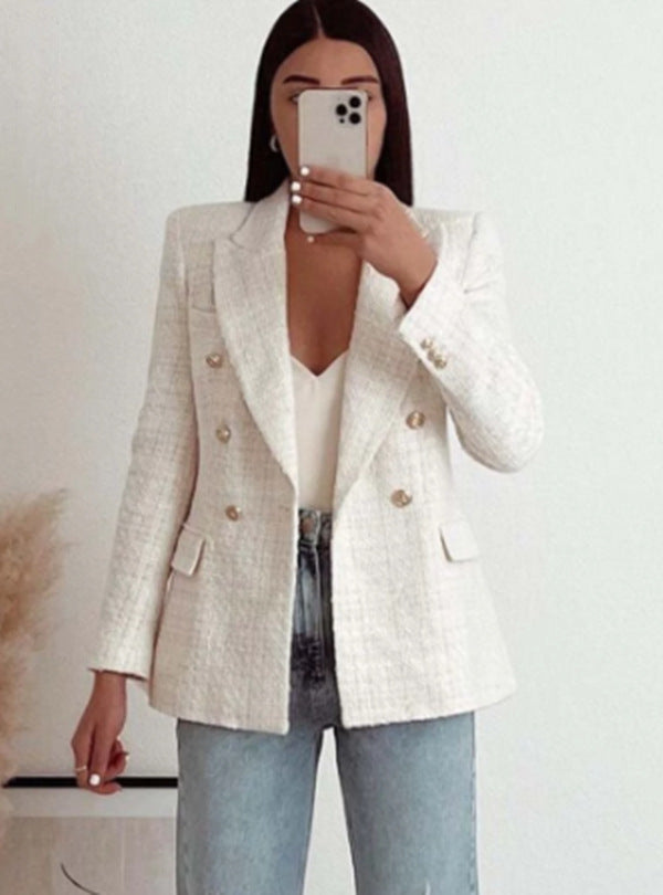 Women's double breasted textured blazer with long sleeves