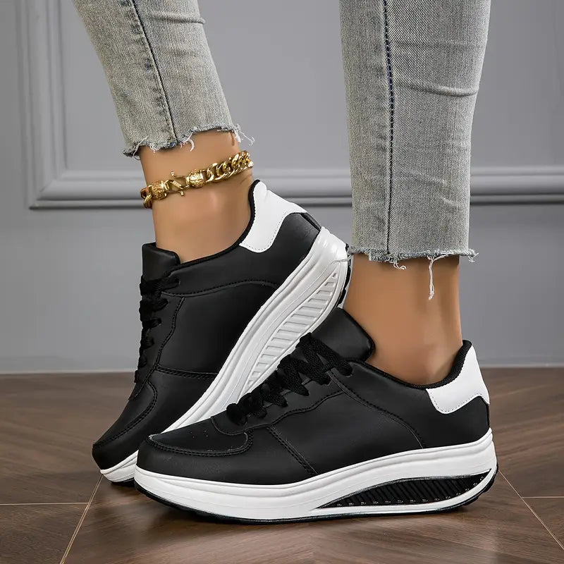 White wedge platform sneakers with laces for women