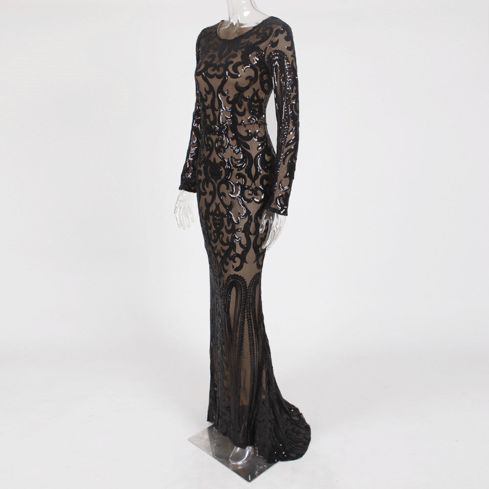 Women's long sleeve sequin dress with sparkling finish