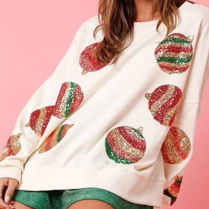 Women's sequin embroidered round neck long sleeve sweater