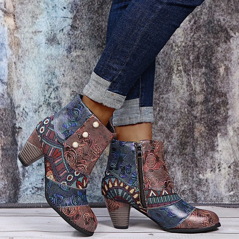 Women's chunky heel ankle boots with side zipper