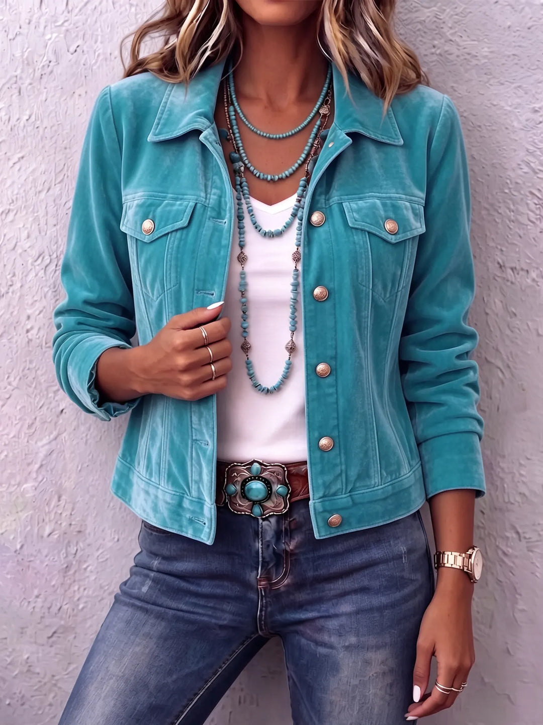 Women's button front vintage wash jacket with chest pockets