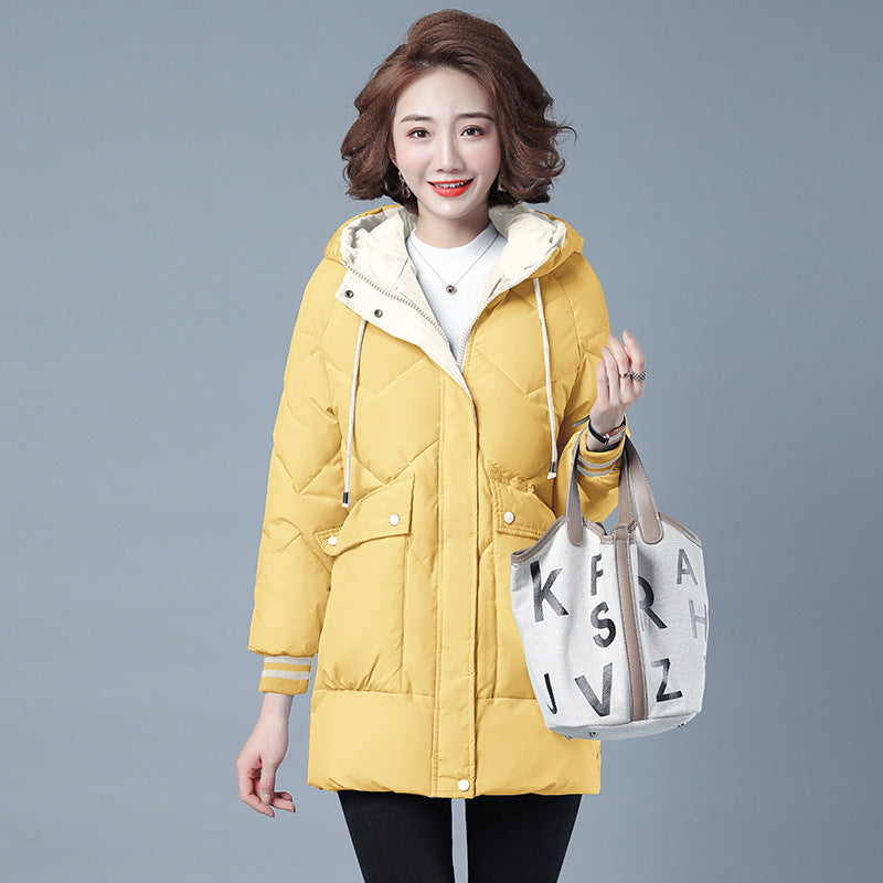 Women's mid-length puffer jacket with zip front