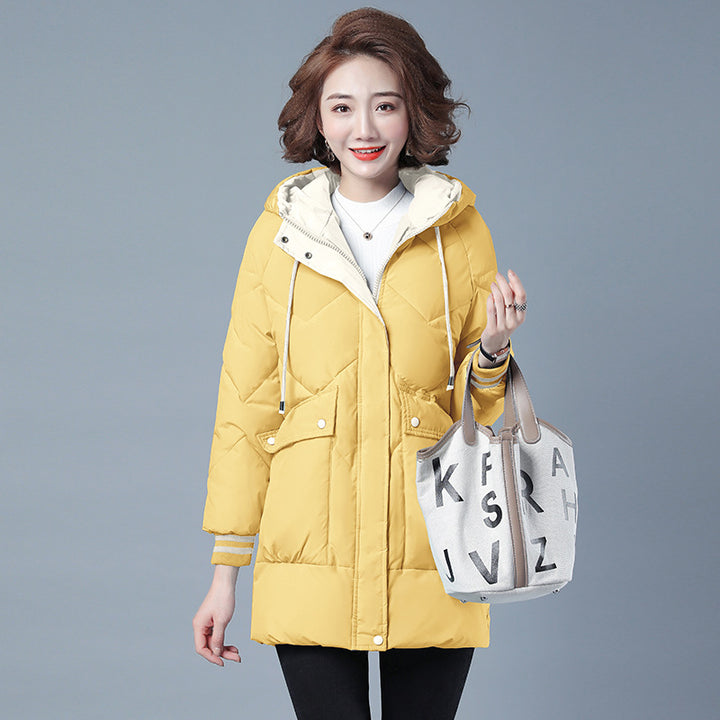 Women's mid-length puffer jacket with zip front