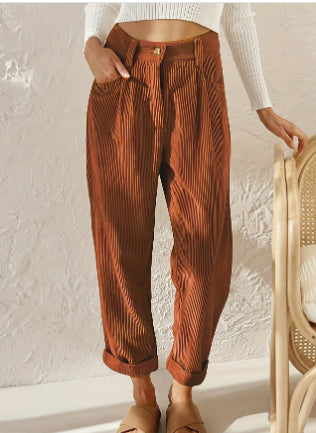 Woman wearing oversized high waist straight pants