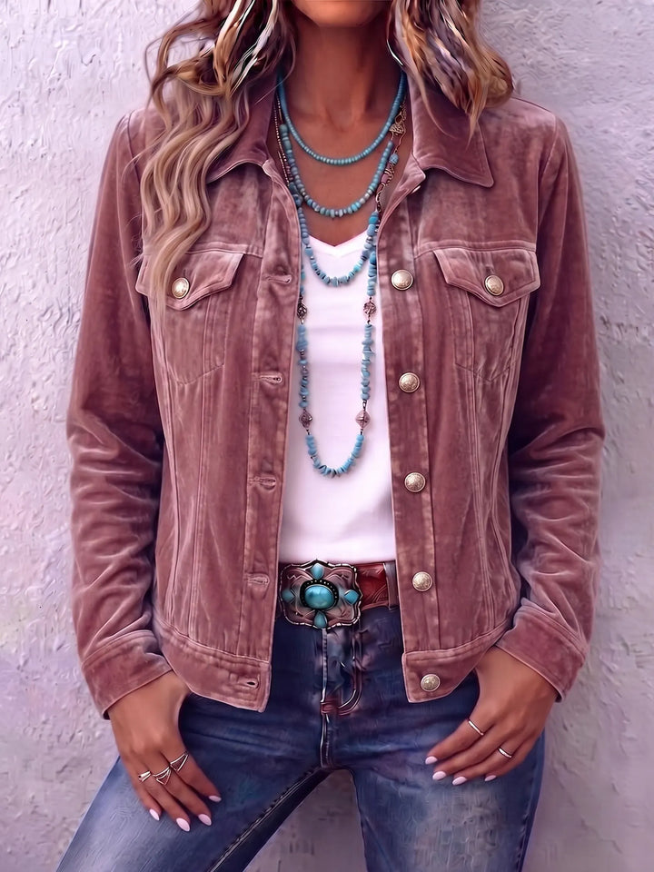 Women's button front vintage wash jacket with chest pockets