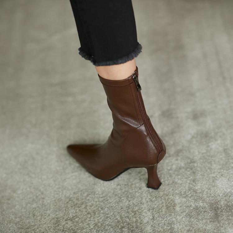 Women's pointed toe ankle boots with heel and back zipper
