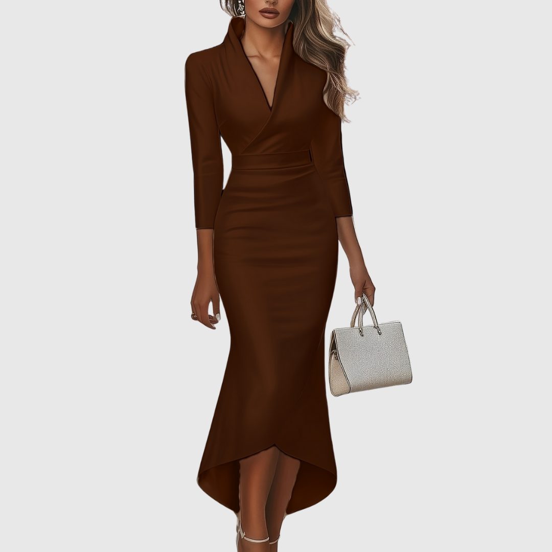 Constance | Women's Satin Wrap V-Neck Three-Quarter-Sleeve Dress