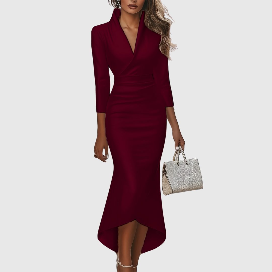 Constance | Women's Satin Wrap V-Neck Three-Quarter-Sleeve Dress
