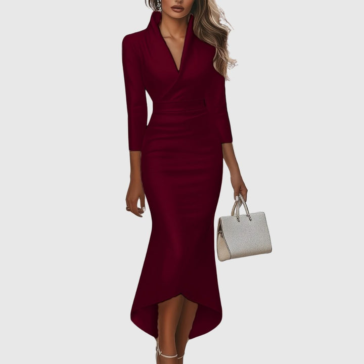 Constance | Women's Satin Wrap V-Neck Three-Quarter-Sleeve Dress