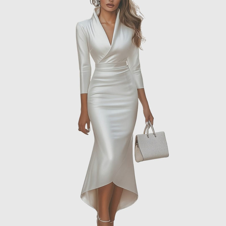 Constance | Women's Satin Wrap V-Neck Three-Quarter-Sleeve Dress