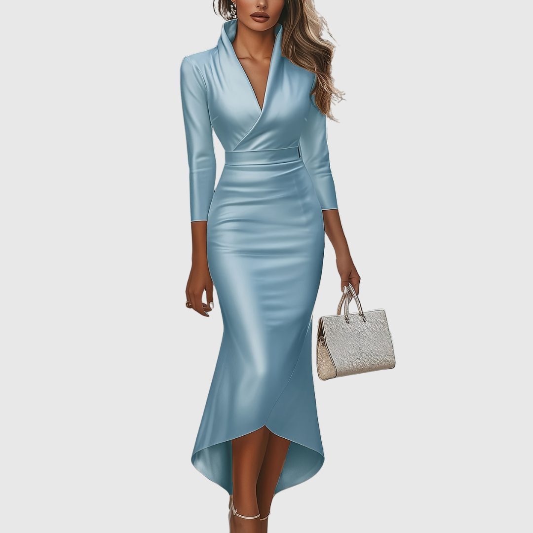 Constance | Women's Satin Wrap V-Neck Three-Quarter-Sleeve Dress