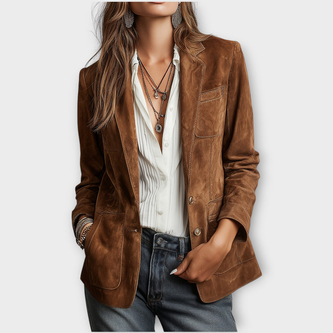Women's brown vintage blazer with front button closure