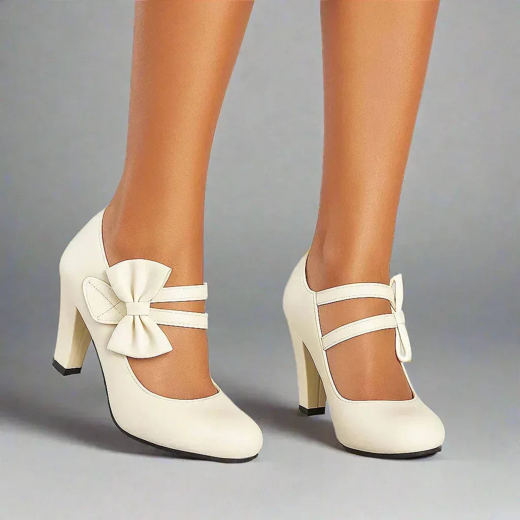 Jolanthe | Women's Bow Block-Heel Strappy Mary-Jane Pumps