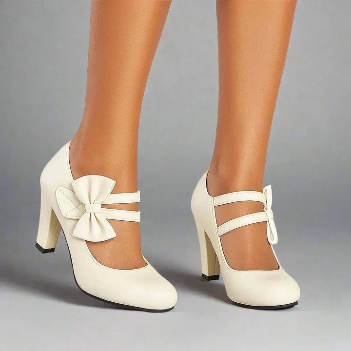 Jolanthe | Women's Bow Block-Heel Strappy Mary-Jane Pumps